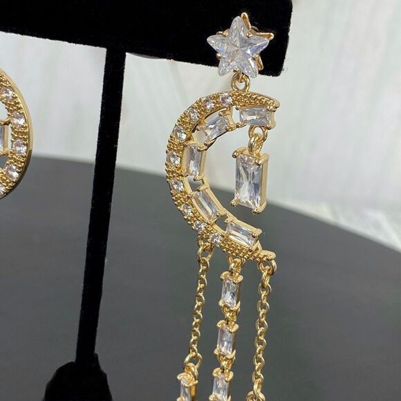 Natasha Rhinestone Crescent Moon Dangle Earrings Celestial - Picture 4 of 8